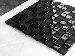Ilcom Mosaïque en verre sur filet pour salle de bain ou cuisine 30 cm x 30 cm - Black obsidian- Mosaïque Pour Salle De Bains|Mosaïque Pour Pièce À Vivre