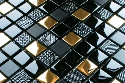 Ilcom Mosaïque en verre sur filet pour salle de bain ou cuisine 30 cm x 30 cm - Volcano gold- Mosaïque|Mosaïque Pour Wc