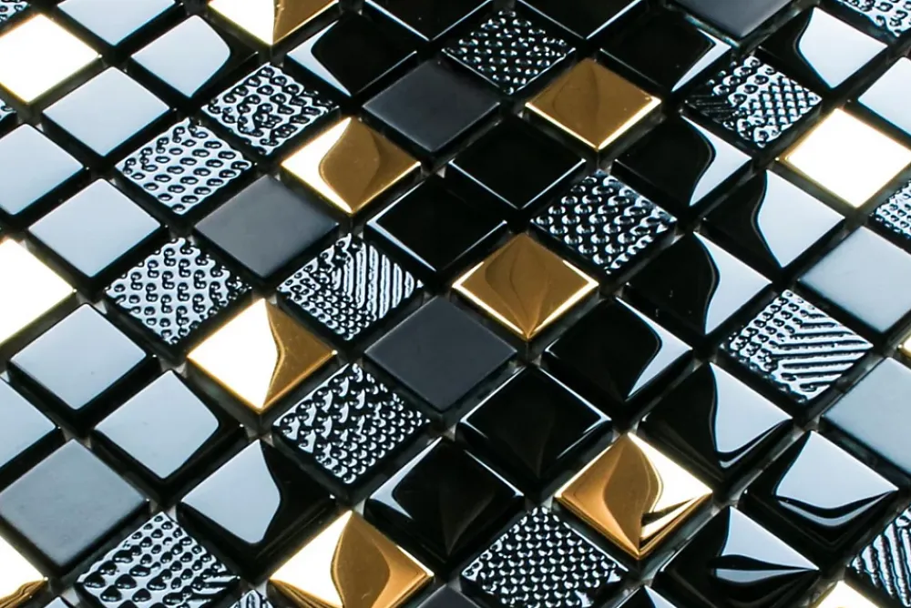 Ilcom Mosaïque en verre sur filet pour salle de bain ou cuisine 30 cm x 30 cm - Volcano gold- Mosaïque|Mosaïque Pour Wc