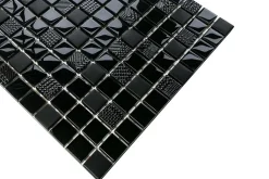 Ilcom Mosaïque en verre sur filet pour salle de bain ou cuisine 30 cm x 30 cm - Carbon- Mosaïque