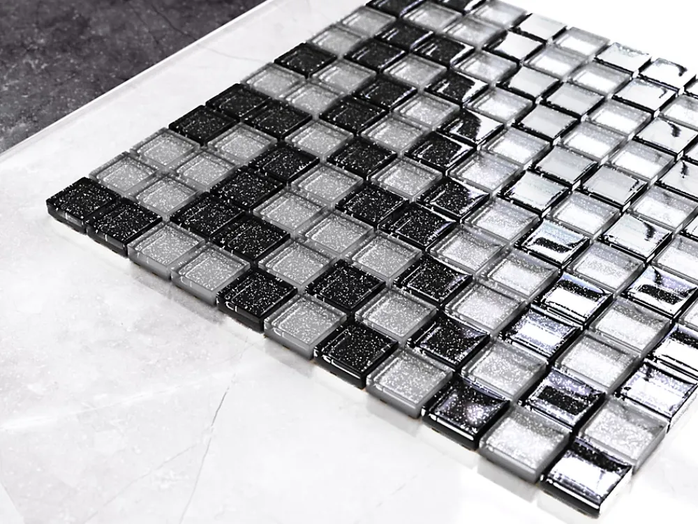 Ilcom Mosaïque en verre sur filet pour salle de bain ou cuisine 30 cm x 30 cm - Starry black- Mosaïque Pour Pièce À Vivre
