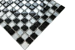 Ilcom Mosaïque en verre sur filet pour salle de bain ou cuisine 30 cm x 30 cm - Starry black- Mosaïque Pour Pièce À Vivre