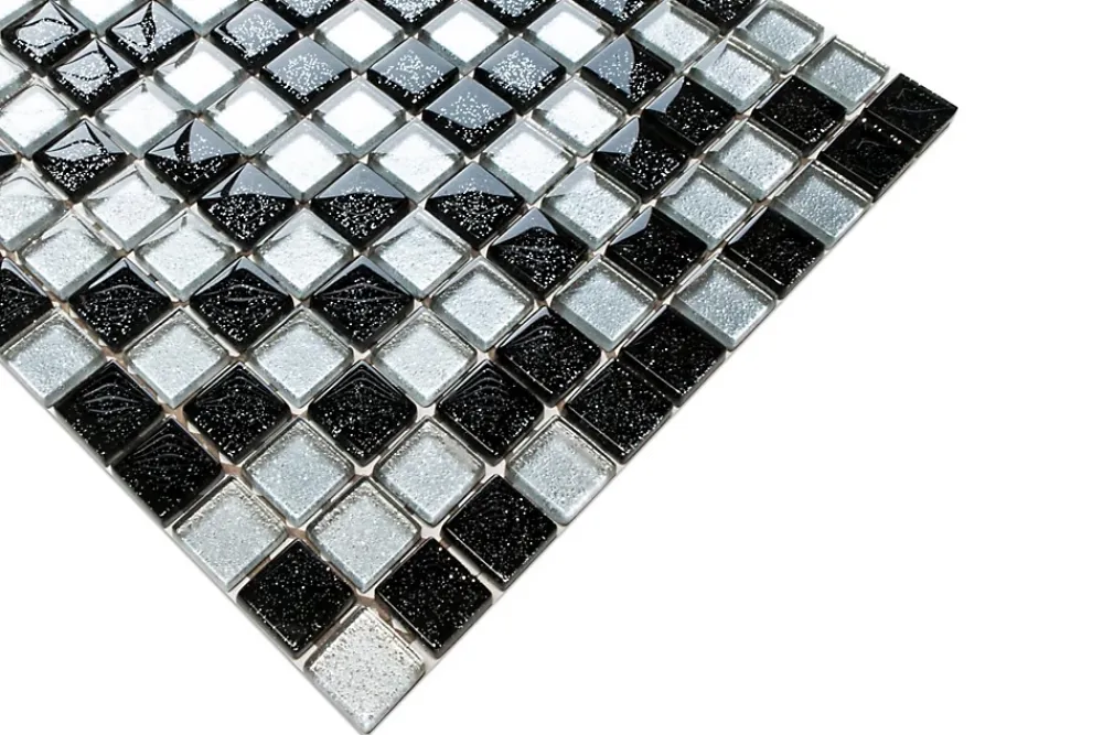 Ilcom Mosaïque en verre sur filet pour salle de bain ou cuisine 30 cm x 30 cm - Starry black- Mosaïque Pour Pièce À Vivre