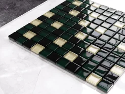 Ilcom Mosaïque en verre sur filet pour salle de bain ou cuisine 30 cm x 30 cm - Green relax- Mosaïque Pour Wc