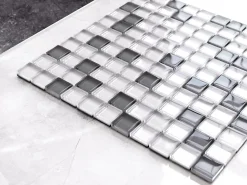 Ilcom Mosaïque Pour Wc<Mosaïque en verre sur filet pour salle de bain ou cuisine 30 cm x 30 cm - White Pearls