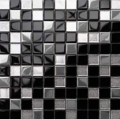Ilcom Mosaïque en verre sur filet pour salle de bain ou cuisine 30 cm x 30 cm - Black Lake- Mosaïque Pour Pièce À Vivre|Mosaïque Pour Wc