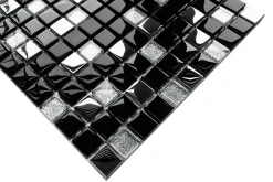 Ilcom Mosaïque en verre sur filet pour salle de bain ou cuisine 30 cm x 30 cm - Black Lake- Mosaïque Pour Pièce À Vivre|Mosaïque Pour Wc