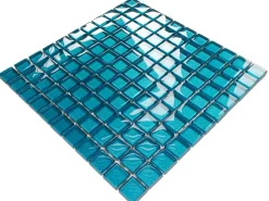 Ilcom Mosaïque en verre sur filet pour salle de bain ou cuisine 30 cm x 30 cm -Blue metal- Mosaïque Pour Salle De Bains