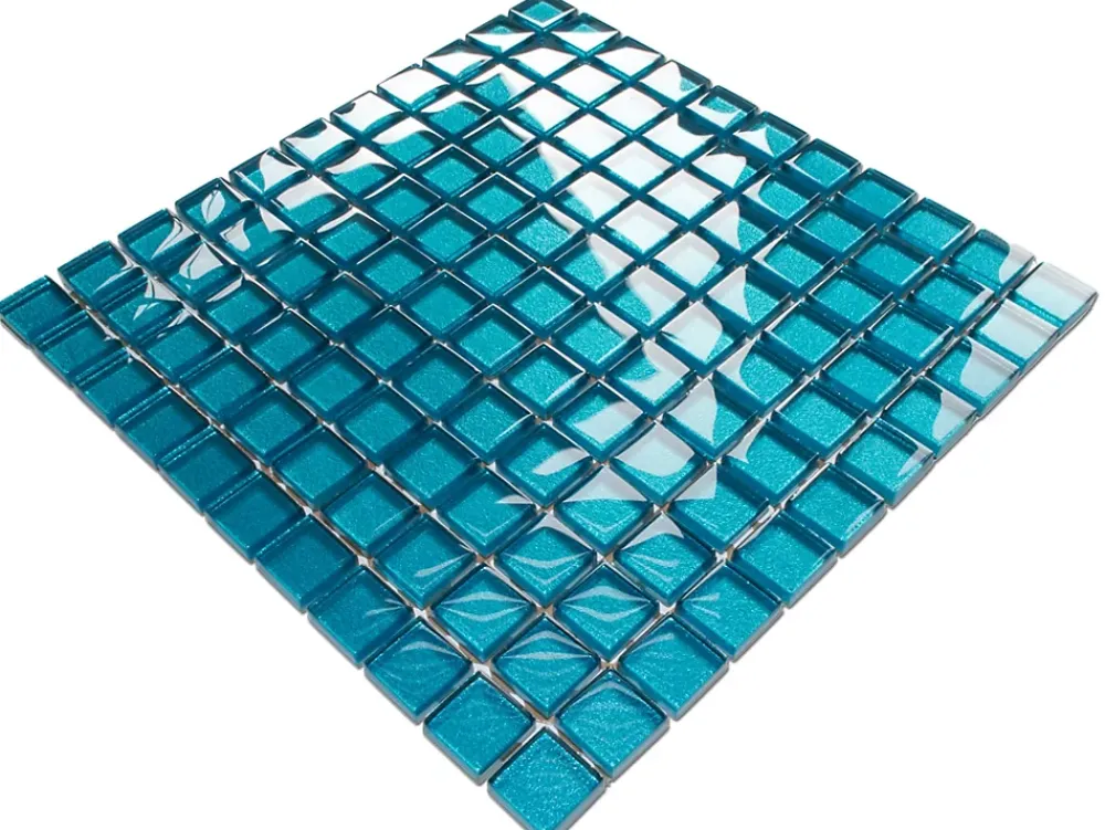 Ilcom Mosaïque en verre sur filet pour salle de bain ou cuisine 30 cm x 30 cm -Blue metal- Mosaïque Pour Salle De Bains