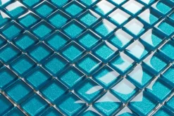 Ilcom Mosaïque en verre sur filet pour salle de bain ou cuisine 30 cm x 30 cm -Blue metal- Mosaïque Pour Salle De Bains