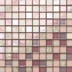 Ilcom Mosaïque en verre sur filet pour salle de bain ou cuisine 30 cm x 30 cm - Flamingo- Mosaïque|Mosaïque Pour Douche