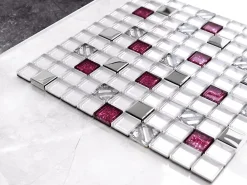 Ilcom Mosaïque<Mosaïque en verre sur filet pour salle de bain ou cuisine 30 cm x 30 cm - Rose queen