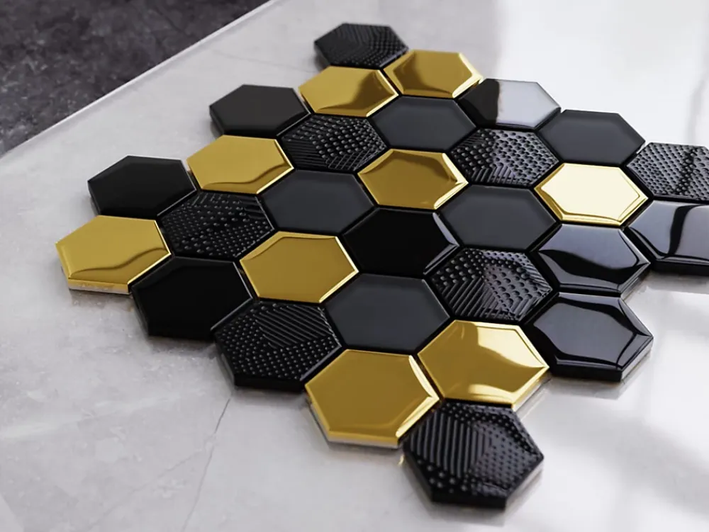 Ilcom Mosaïque Pour Douche<Mosaïque en verre sur filet pour salle de bain et cuisine 24.7cm x 25.5cm - Gold Lava