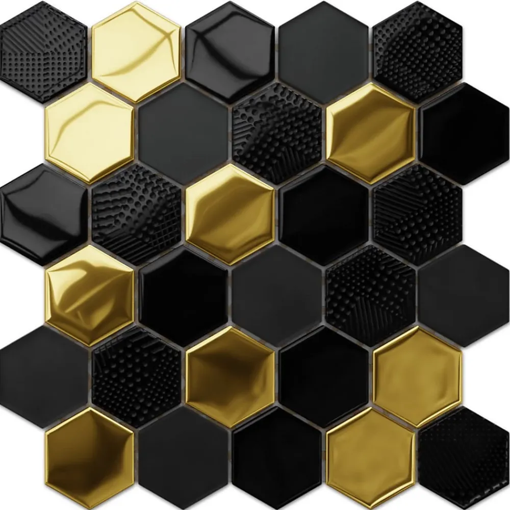 Ilcom Mosaïque Pour Douche<Mosaïque en verre sur filet pour salle de bain et cuisine 24.7cm x 25.5cm - Gold Lava