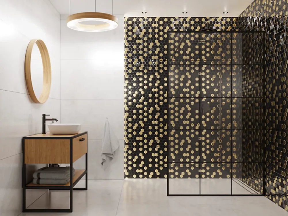 Ilcom Mosaïque Pour Douche<Mosaïque en verre sur filet pour salle de bain et cuisine 24.7cm x 25.5cm - Gold Lava