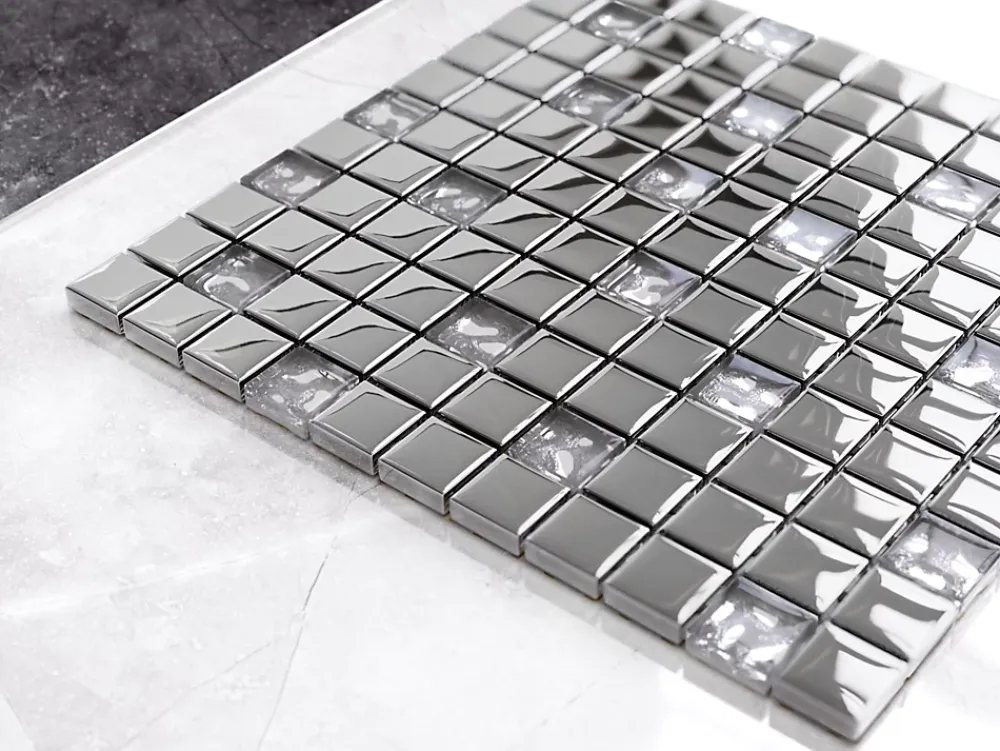 Ilcom Mosaïque en verre sur filet pour salle de bain ou cuisine 30 cm x 30 cm - Selene- Mosaïque Pour Pièce À Vivre|Mosaïque Pour Wc