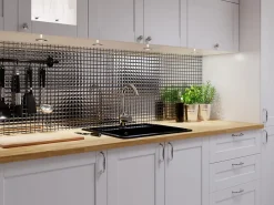 Ilcom Mosaïque en verre sur filet pour salle de bain ou cuisine 30 cm x 30 cm - Pure silver- Mosaïque Pour Salle De Bains|Mosaïque