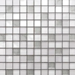 Ilcom Mosaïque|Mosaïque Pour Douche<Mosaïque en verre sur filet pour salle de bain ou cuisine 30 cm x 30 cm - Crushed white silver