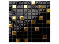 Ilcom Mosaïque<Mosaïque en verre sur filet pour salle de bain ou cuisine 30 cm x 30 cm - Nero gold