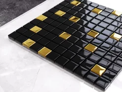 Ilcom Mosaïque<Mosaïque en verre sur filet pour salle de bain ou cuisine 30 cm x 30 cm - Nero gold