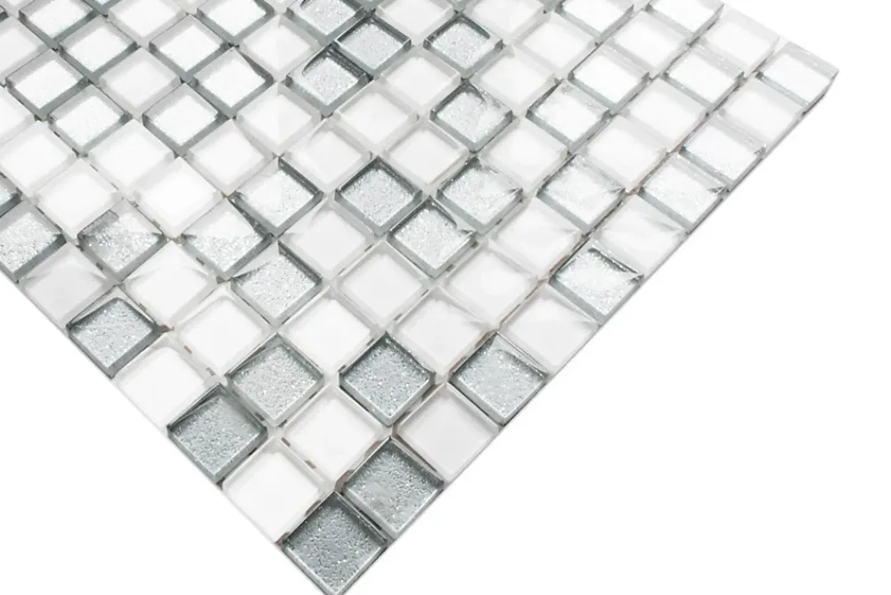 Ilcom Mosaïque Pour Douche<Mosaïque en verre sur filet pour salle de bain ou cuisine 30 cm x 30 cm - Silver white