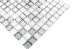 Ilcom Mosaïque Pour Douche<Mosaïque en verre sur filet pour salle de bain ou cuisine 30 cm x 30 cm - Silver white