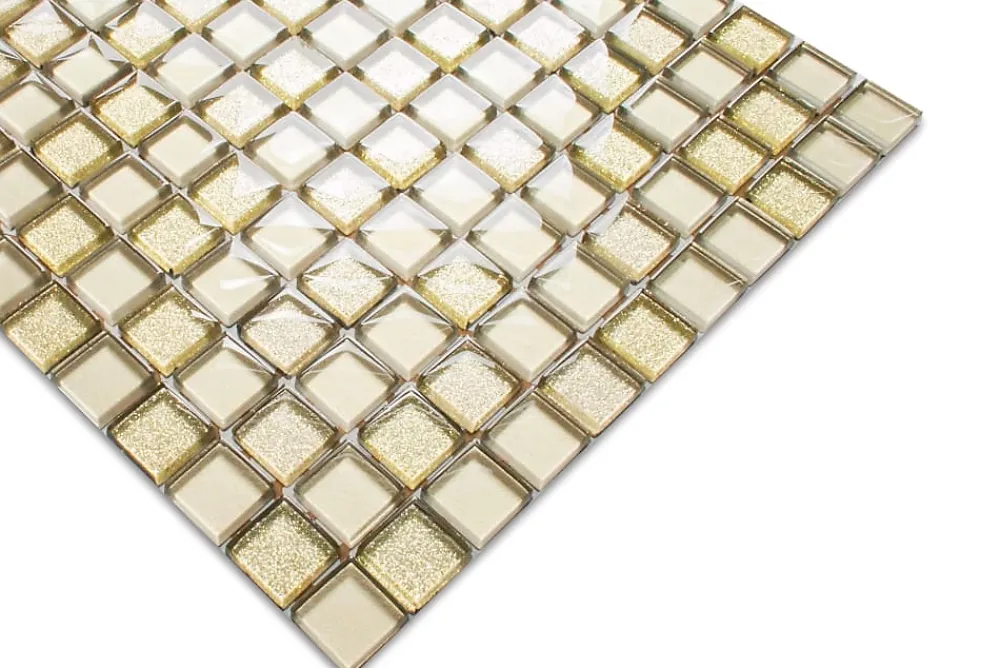 Ilcom Mosaïque en verre sur filet pour salle de bain ou cuisine 30 cm x 30 cm - Golden sunshine- Mosaïque Pour Douche|Mosaïque Pour Wc