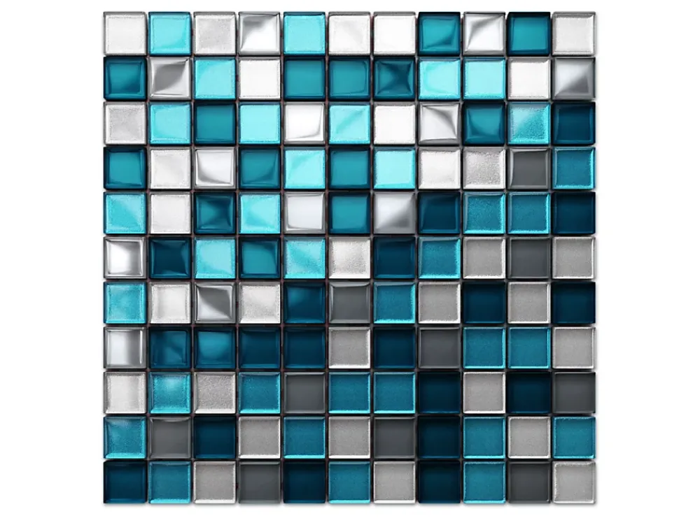 Ilcom Mosaïque en verre sur filet pour salle de bain ou cuisine 30 cm x 30 cm - Deep lake- Mosaïque Pour Salle De Bains|Mosaïque