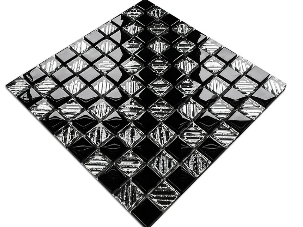 Ilcom Mosaïque Pour Pièce À Vivre|Mosaïque Pour Salle De Bains<Mosaïque en verre sur filet pour salle de bain ou cuisine 30 cm x 30 cm - Black chess