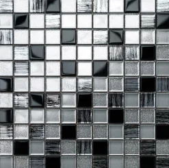Ilcom Mosaïque en verre sur filet pour salle de bain ou cuisine 30 cm x 30 cm - Black sabbath- Mosaïque Pour Wc