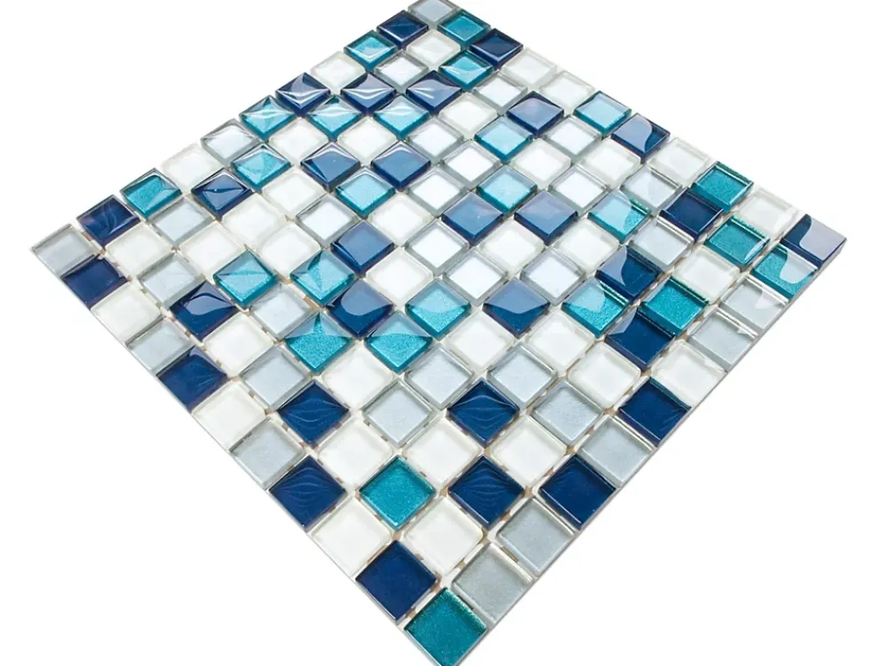 Ilcom Mosaïque en verre sur filet pour salle de bain ou cuisine 30 cm x 30 cm - Topaz- Mosaïque Pour Pièce À Vivre|Mosaïque Pour Wc