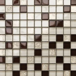 Ilcom Mosaïque en verre sur filet pour salle de bain ou cuisine 30 cm x 30 cm - Bejge Monte Carlo- Mosaïque Pour Salle De Bains