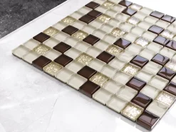Ilcom Mosaïque en verre sur filet pour salle de bain ou cuisine 30 cm x 30 cm - Bejge Monte Carlo- Mosaïque Pour Salle De Bains