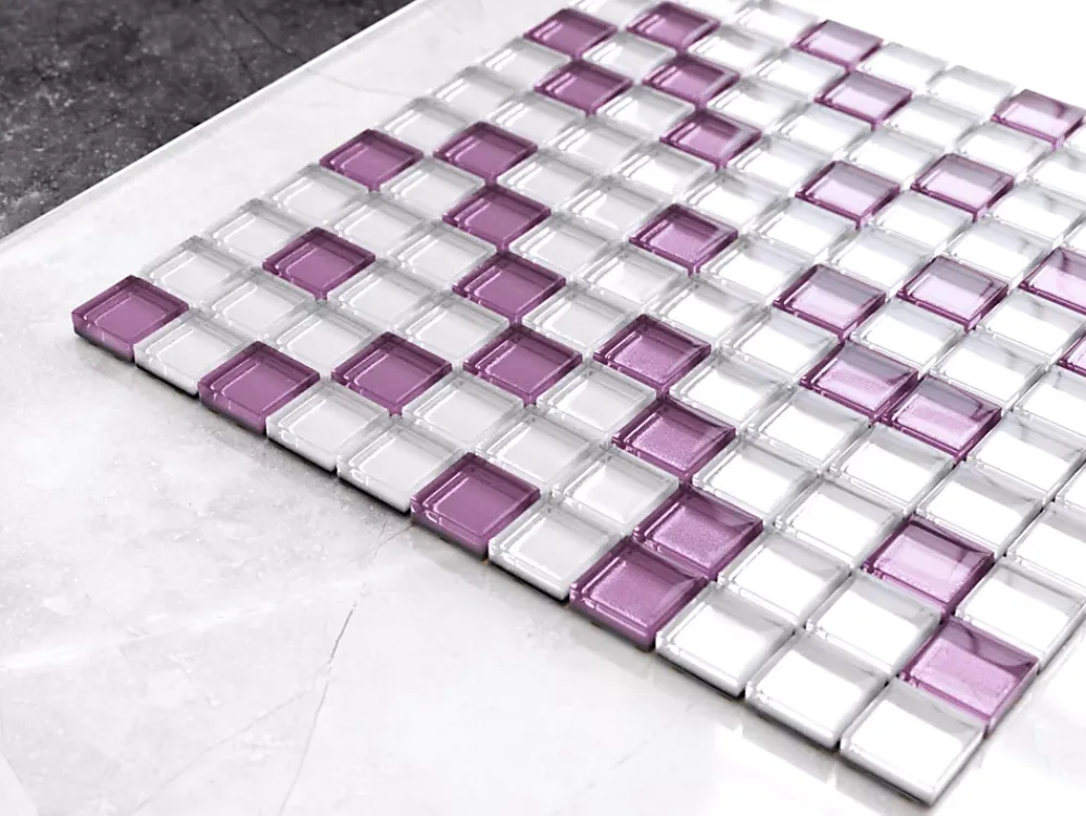 Ilcom Mosaïque Pour Pièce À Vivre|Mosaïque Pour Wc<Mosaïque en verre sur filet pour salle de bain ou cuisine 30 cm x 30 cm - Lilac orchid