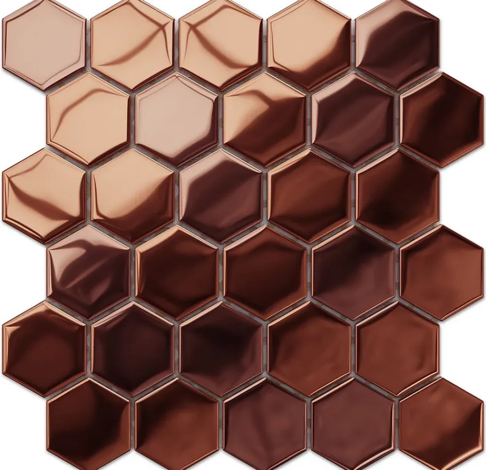 Ilcom Mosaïque en verre sur filet pour salle de bain et cuisine 24.7cm x 25.5cm - Copper exagon- Mosaïque Pour Salle De Bains