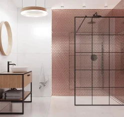 Ilcom Mosaïque en verre sur filet pour salle de bain et cuisine 24.7cm x 25.5cm - Copper exagon- Mosaïque Pour Salle De Bains