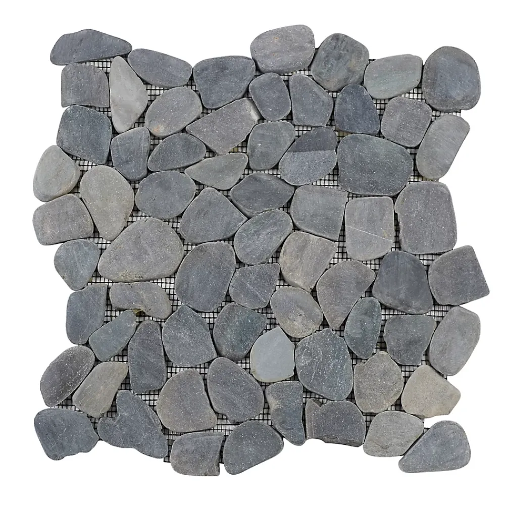 Mat Inter Mosaïque Galet naturel rectifié Flat gris L. 30 x l. 30 cm- Mosaïque|Mosaïque Pour Douche