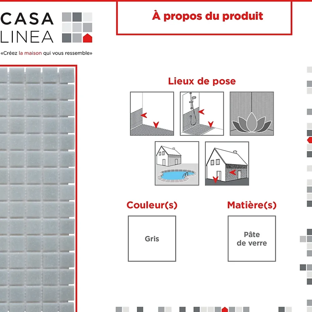 Casa Linéa Mosaïque Pour Wc|Mosaïque<MOSAÏQUE Gris 1 PLAQUE 32,7 x 32,7 CM CASA LINEA