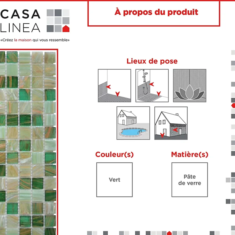 Casa Linéa MOSAÏQUE LAGON 1 PLAQUE 32,7 x 32,7 CM CASA LINEA- Mosaïque Pour Wc