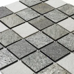 U-tile Mosaïque mixte résine & pierre 30 x 30 cm - carreau 5 x 5 cm mixte pierre et résine blanche- Mosaïque Pour Wc|Mosaïque Pour Salle De Bains