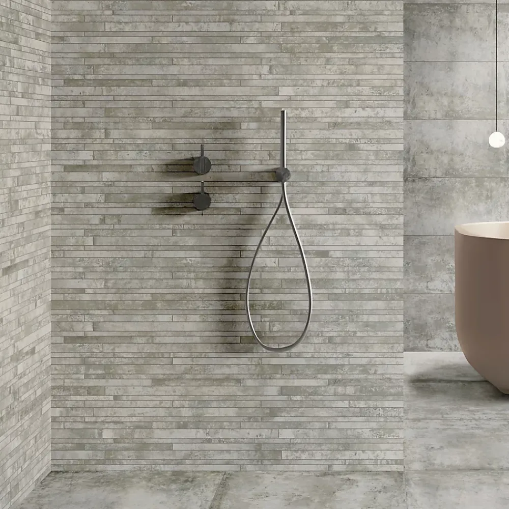 Mosaïque murale en grès cérame émaillé effet béton gris mat L.60 x l.30 cm x ép.8 mm, Malt- Mosaïque|Mosaïque Pour Wc