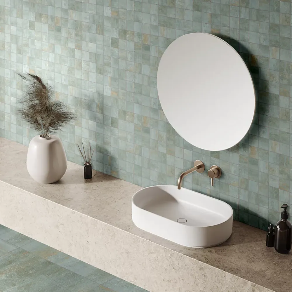 Mosaïque Pour Douche|Mosaïque Pour Wc<Mosaïque murale en grès cérame émaillé effet béton vert mat L.30 x l.30 cm x ép.7,4 mm, Upper