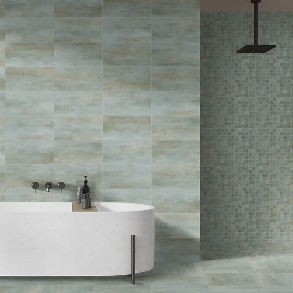 Mosaïque Pour Douche|Mosaïque Pour Wc<Mosaïque murale en grès cérame émaillé effet béton vert mat L.30 x l.30 cm x ép.7,4 mm, Upper