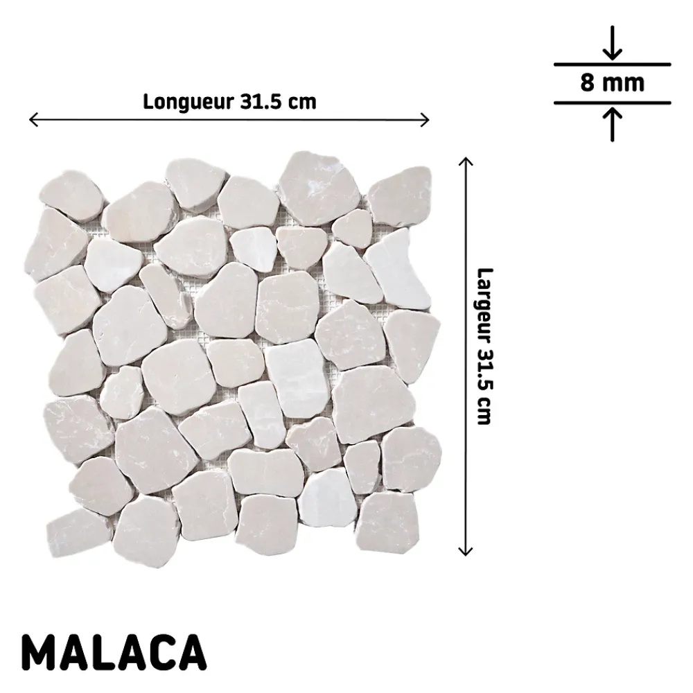 Mosaïque sol et mur en pierre beige L.31 x l.31,5 cm x ép.8 mm, Malaca- Mosaïque Pour Douche|Mosaïque Pour Wc