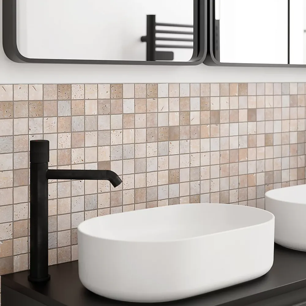Mosaïque sol et mur en travertin L.31 x l.30,5 cm x ép.8 mm, Travertino- Travertin|Mosaïque Pour Douche
