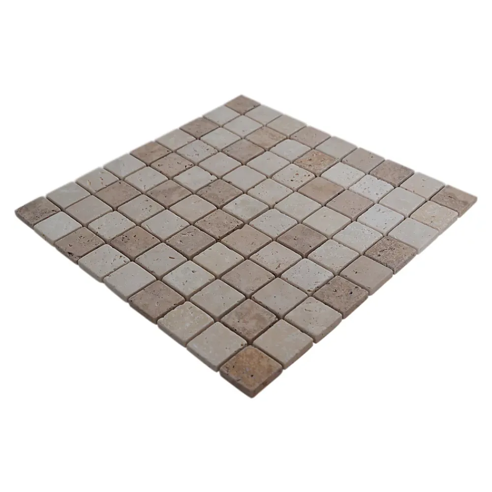 Mosaïque sol et mur en travertin L.31 x l.30,5 cm x ép.8 mm, Travertino- Travertin|Mosaïque Pour Douche