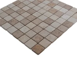 Mosaïque sol et mur en travertin L.31 x l.30,5 cm x ép.8 mm, Travertino- Travertin|Mosaïque Pour Douche