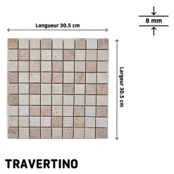 Mosaïque sol et mur en travertin L.31 x l.30,5 cm x ép.8 mm, Travertino- Travertin|Mosaïque Pour Douche