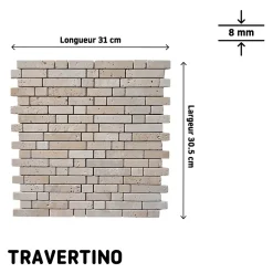 Mosaïque Pour Douche|Mosaïque Pour Wc<Mosaïque sol et mur en travertin motif petites briquettes L.31 x l.30,5 cm x ép.8 mm, Travertino