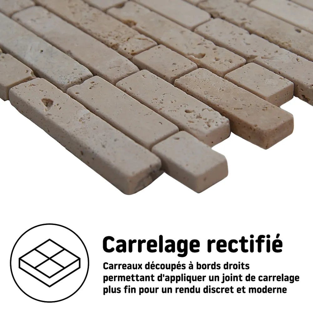 Mosaïque Pour Douche|Mosaïque Pour Wc<Mosaïque sol et mur en travertin motif petites briquettes L.31 x l.30,5 cm x ép.8 mm, Travertino